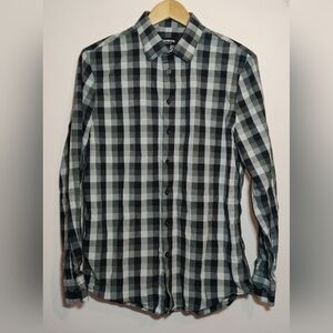Express Mens Extra Slim Fit Button Down Plaid Shirt Medium M Black Green LS 1MX